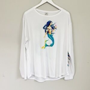 REEL TIME Men’s White Graphic Sun Protection Long Slv Shirt MERMAID KEY WEST XXL